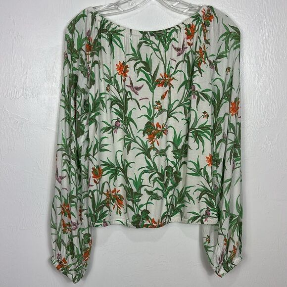 ANTHROPOLOGIE Cascais Tropical Floral Bird Off The Shoulder Puff Sleeve Top XS - Picture 6 of 12